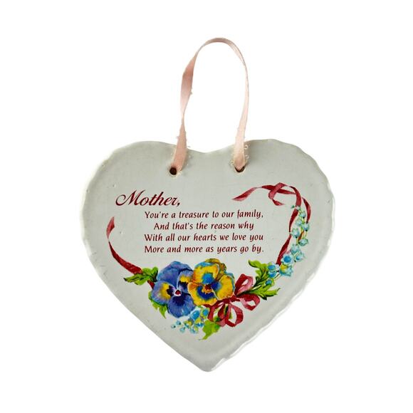 Vintage Paula Cherished Sentiments Ceramic Heart Plaque Mother Wall Hanging Gift - Picture 3 of 4